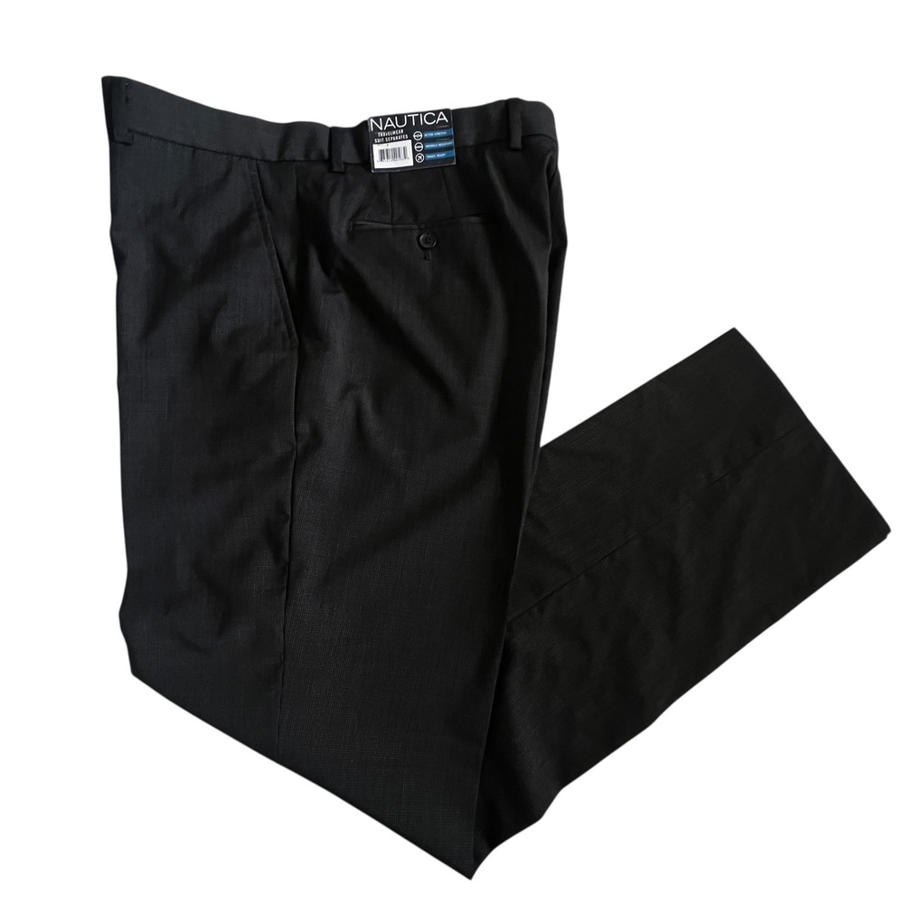 Nautica Mens NWT Dress Pants‎ Flat Front Travelwear Suit Separates Black 36x32